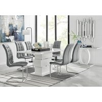 Furniturebox UK, Apollo 6 Rectangle Chrome High Gloss Kitchen Dining Table And 6 Murano Chairs - Grey Furniturebox UK, Apollo 6 Rectangle Chrome High Gloss Kitchen Dining Table And 6 Murano Chairs - Grey