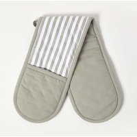 Grey Stripe Cotton Double Oven Glove - Grey