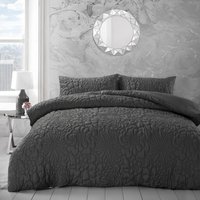 3D Embossed Chunky Floral Pattern Duvet Set - Charcoal / Single