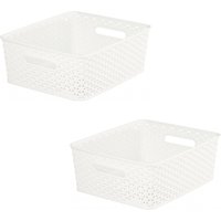 Cream Rattan Storage Basket 12L Plastic Curver Nestable 35.5 x 29.5cm - Cream / 2