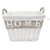 Strong Deep White Wicker Storage Home Laundry Basket Handles Lined - White / 24cm