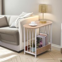 2 Tier Narrow Side Table Living Room Furniture - Oak / Oak