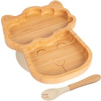 Bamboo Llama Baby Weaning Plate Fork Set - Beige