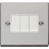 Polished Chrome 10A 3 Gang 2 Way Light Switch - White
