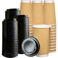 Disposable Coffee Cups With Lids Black Paper Cups - Brown / 100 / 475ml