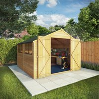 Waltons 15ft x 10ft Wooden Overlap Apex Roof Garden Storage Workshop Shed - Brown