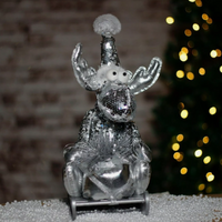 Christmas Reindeer Sequins Plush Decoration - Silver