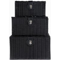 Woven Wicker Hamper Storage Basket Set Of 3 - Black