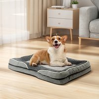 Removable Washable Plush Dog Bed with Non-Slip Bottom - Light Grey / 50cm