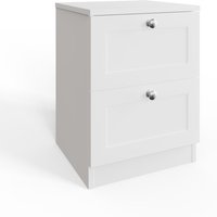 2 Drawer White Bedside Table Nightstand Modern Panelled Design - White