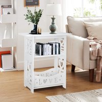 2-Tier PVC Side Table Small Nightstand for Bedroom - White / 2.26kg