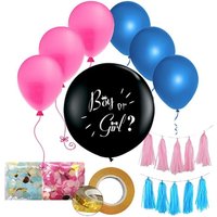Gender Reveal 36 Inch Balloon Party Pack with Confetti Balloons - Black