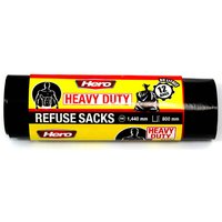 Hero 80L Heavy Duty Bin Bags Black Large Roll of 12 Bags - Black