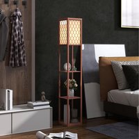 HOMCOM Modern 4 Tier Floor Lamp with Shelves - brown
