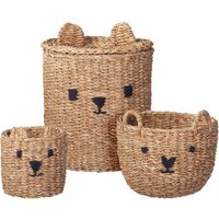 Seagrass Wicker and Jute Teddy Bear Storage Basket Set - Beige