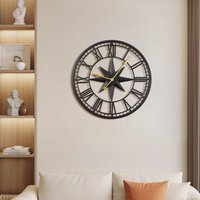 60CM Metal Minimalist Roman Numerals Wall Clock - Black + Gold