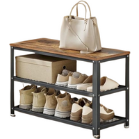 Shoe Storage Rack Bench with Open Shelves - Rustic Brown