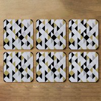 Gold Black Geometric Triangles Designer Coaster - Yellow