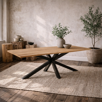 Perth 220cm Oak Veneer Rectangular Dining Table with Black Metal Legs - Natural