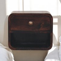 Solid Wood Mini Curved California Walnut Wall Mounted Bedside with Open Slot - Brown