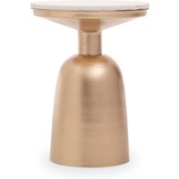 Amira White Marble Top Gold Base Side Table. - Gold