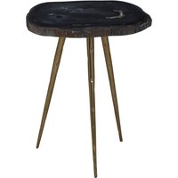 Relic Petrified Wood Top and Brass Finish Legs Side Table - Brown