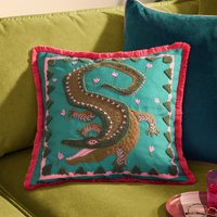 Les Animaux Croc Monsieur Tufted Cushion - Teal - Teal / Polyester
