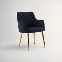 Tamzin Black Velvet Quilted Dining Chair with Gold Finish Legs - Black