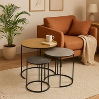 Elias Set of Three Hammered Metal Nesting Tables - Black, Gold