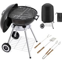 Portable 18" Kettle Charcoal BBQ Grill Barbecue With Utensils Cover - Black