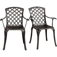 Set of 2 Outdoor Patio Dining Chairs with Armrests - Bronze