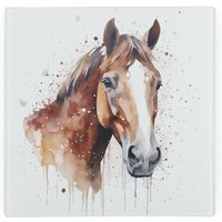Watercolour Art Horse Glass Hot Pot Stand - Heat Resistant Non-Slip Trivet - Brown