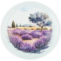 Lavender Fields Round Worktop Protector - Textured Glass Chopping Board - Purple