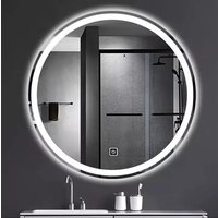 LED Wall Mirror Illuminated Dual Anti Fog One Touch Switch Round Large - Silver