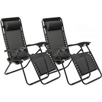 Gr8 Garden, 2 x Zero Gravity Reclining Garden Chair Beach Lounger Recliner Outdoor 2009931 - Black Gr8 Garden, 2 x Zero Gravity Reclining Garden Chair Beach Lounger Recliner Outdoor 2009931 - Black