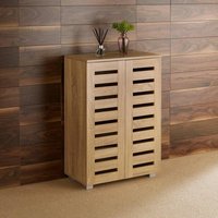 Home Source Oslo 2 Door Shoe Storage Cabinet Unit - Oak