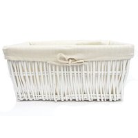 Wider Large Big Wicker Storage Basket Xmas Hamper Lined - White / 22cm
