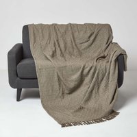 Homescapes Malda Cotton Throw with Tassels - Coffee / 255cm