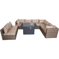 Outdoor Patio Fire Pit Rattan Furniture Set - Nature