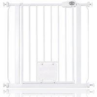 Pet Gate with Lockable Cat Flap - White / 94.3cm