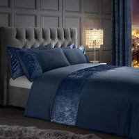 Crushed Velvet Panel Soft Touch Microfibre Duvet Cover Pillowcase Set - Navy
