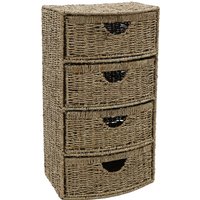 JVL Seagrass 4 Drawer Bow Front Storage Tower - Seagrass