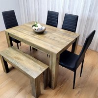 Dining Table Set for 6 Rustic Effect Table With 4 Chairs and 1 Bench - Black