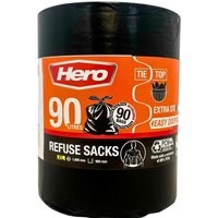 Hero 90L Tie Top Bin Bag Liners Extra Strong - Black
