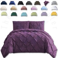 Pintuck Bedding Duvet Cover Set with Matching Pillowcases - Purple Plump / Double
