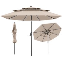 297 cm Solar Patio Umbrella with 32 LED Lights - Brown