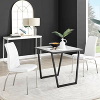 Carson White Marble Effect Square Dining Table and 2 Isco Chairs - White
