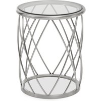Ackley Silver Round Side Table with Clear Glass - Silver