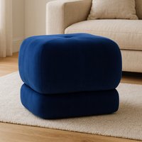 Kaia Midnight Blue Velvet Square Stool - Blue