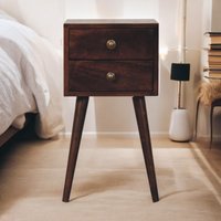 Solid Wood Mini 2 Drawer California Walnut Bedside - Brown